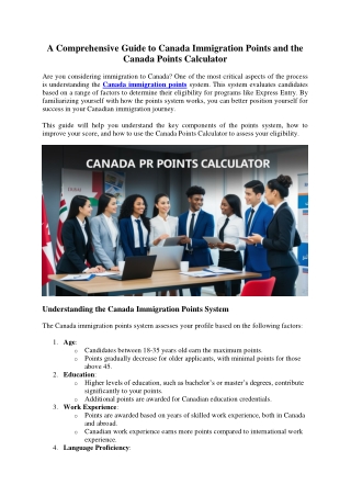 Understanding Canada Immigration Points and Calculator