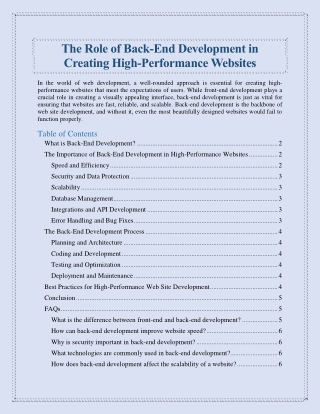 The Role of Back End Development in Creating High-Performance Websites