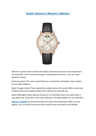 Stylish Choices in Womens Watches - Ethos Watches