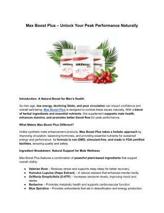 Max Boost Plus – Unlock Your Peak Performance Naturally