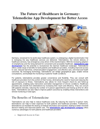 The Future of Healthcare in Germany: Telemedicine App Development for Better Acc