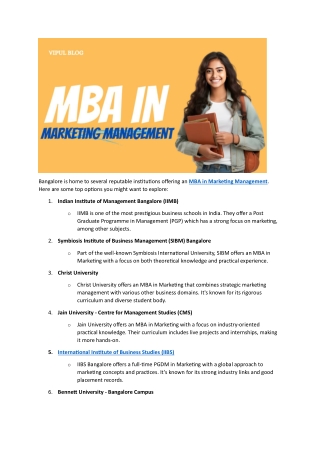 MBA in Marketing Management in Bangalore