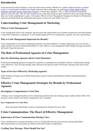 “Effective Crisis Management Strategies for Brands by Professional Agencies”