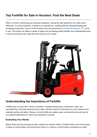 Top Forklifts for Sale in Houston Find the Best Deals