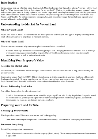 Unlocking Value: How to Sell Your Vacant Land Quickly