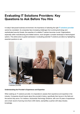 Evaluating IT Solutions Providers Key Questions to Ask Before You Hire