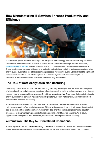 How Manufacturing IT Services Enhance Productivity and Efficiency
