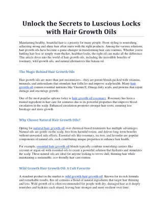 Unlock the Secrets to Luscious Locks with Hair Growth Oils