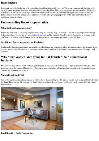 Why More Ladies Are Selecting Fat Transfer Over Traditional Implants