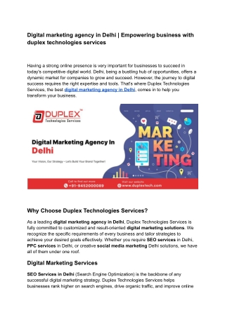 Digital marketing agency in Delhi | Empowering business with duplex technologies