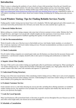 Local Window Tinting: Tips for Finding Reliable Services Nearby