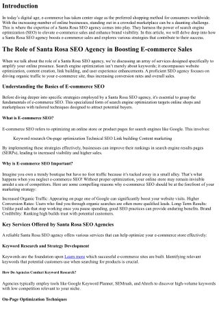 The Role of Santa Rosa SEO Agency in Boosting E-commerce Sales