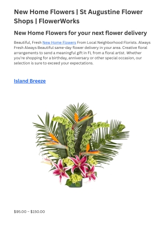 New Home Flowers  St Augustine Flower Shops | FlowerWorks