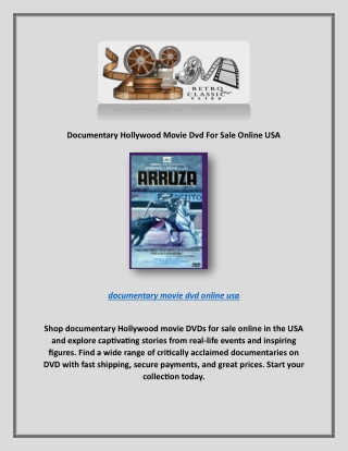 Documentary Hollywood Movie Dvd For Sale Online USA