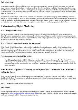 How Proven Digital Marketing Techniques Can Transform Your Business in Santa Ros