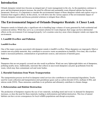 The Environmental Impact of Orlando Dumpster Rentals