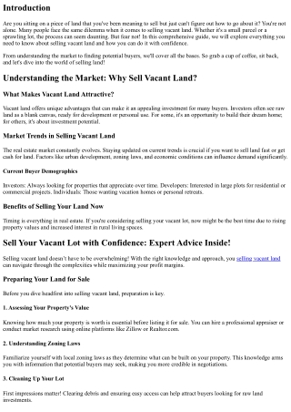 Sell Your Vacant Lot with Confidence: Expert Advice Inside!