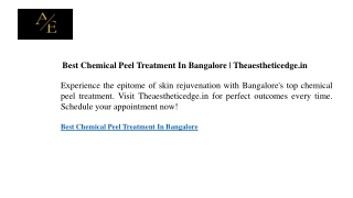 Best Chemical Peel Treatment In Bangalore Theaestheticedge.in