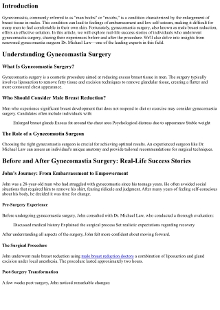 Before and After Gynecomastia Surgery: Real-Life Success Stories