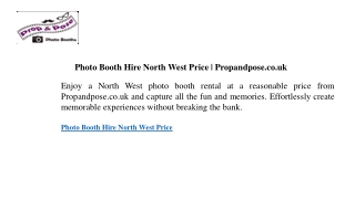 Photo Booth Hire North West Price Propandpose.co.uk