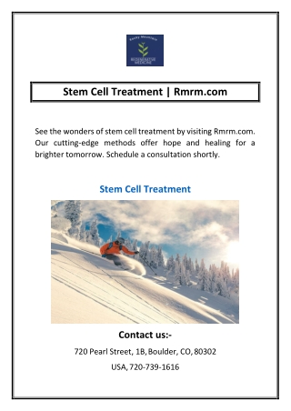 Stem Cell Treatment | Rmrm.com