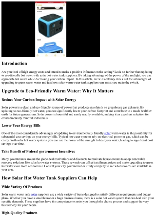 Upgrade to Eco-Friendly Hot Water with Solar Warm Water Tank Suppliers