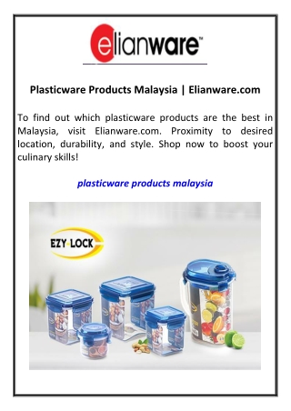 Plasticware Products Malaysia Elianware.com