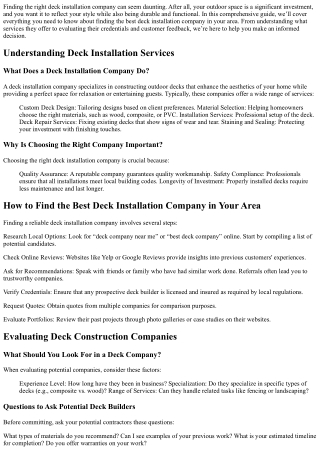 How to Find the Best Deck Installation Company in Your Area