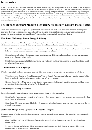 The Influence of Smart Modern Technology on Modern Custom Residences