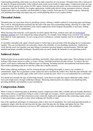 Understanding Different Types of Plumbing Joints