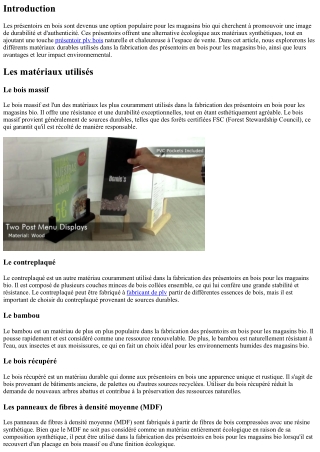 Les matériaux durables utilisés dans la fabrication des présentoirs en bois pour
