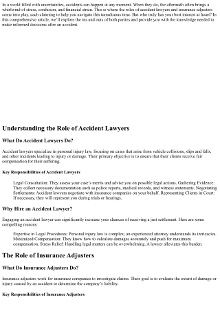 Accident Lawyers vs. Insurance Adjusters: Who Has Your Best Interest?