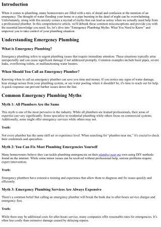 “Emergency Plumbing Myths: What You Need to Know”