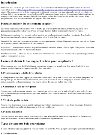 Support Bois pour Plantes : Astuces et Conseils