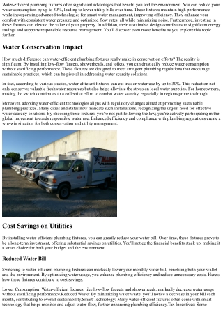 The Benefits of Water-Efficient Plumbing Fixtures