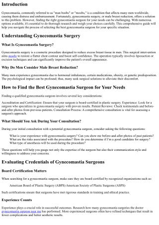 How to Find the Best Gynecomastia Surgeon for Your Needs
