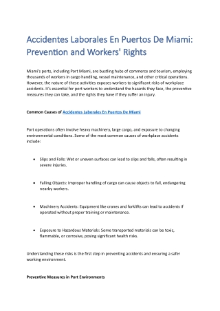 Accidentes Laborales En Puertos De Miami Prevention and Workers' Rights