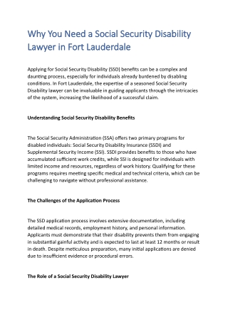 Why You Need a Social Security Disability Lawyer in Fort Lauderdale