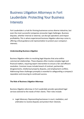 Business Litigation Attorneys in Fort Lauderdale Protecting Your Business Interests