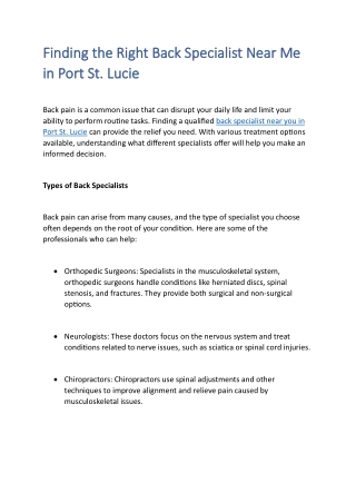 Finding the Right Back Specialist Near Me in Port St. Lucie