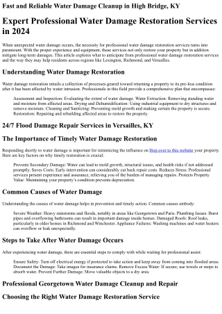 Comprehensive Water Damage Repair in Centerville, KY