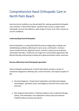 Comprehensive Hand Orthopedic Care in North Palm Beach