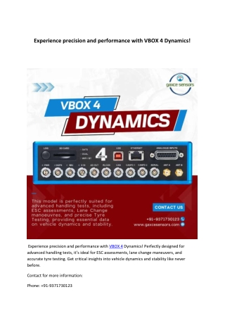 Experience precision and performance with VBOX 4 Dynamics!