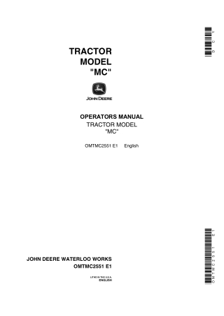 John Deere Model MC Series Tractor Operator’s Manual Instant Download (Publication No.OMTMC2551)