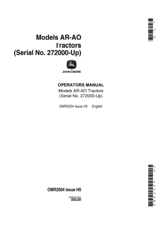 John Deere Models AR-AO Tractors Operator’s Manual Instant Download (PIN272000-UP) (Publication No.OMR2004)