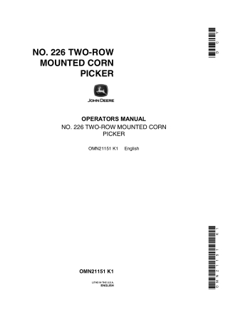 John Deere NO.226 Two-Row Mounted Corn Picker Operator’s Manual Instant Download (Publication No.OMN21151)