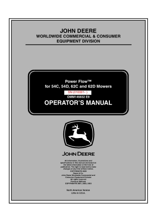 John Deere Power Flow™ for 54C 54D 62C and 62D Mowers Operator’s Manual Instant Download (PIN010001-) (Publication No.OM