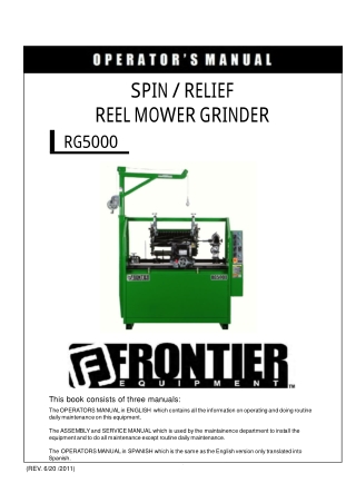 John Deere RG5000 SpinRelief Reel Mower Grinder Operator’s Manual Instant Download (Publication No. 5NTRG5007901)