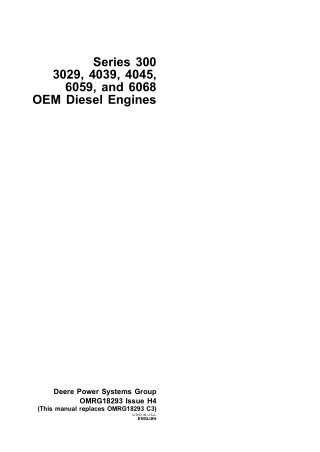 John Deere Series 300 3029 4039 4045 6059 and 6068 OEM Diesel Engines Operator’s Manual Instant Download (Publication No