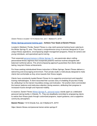 Winter Springs personal training gym,  Achieve Your Goals at Darwin Fitness